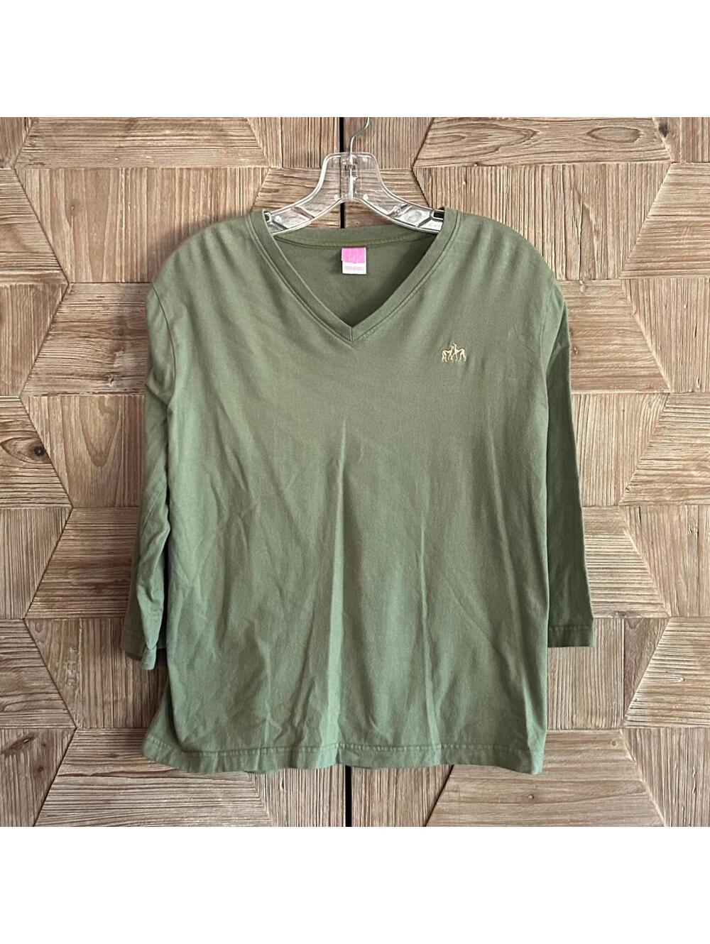 LAT Womens Olive Green 3/4 Sleeve Top Size Large Casual Loungewear